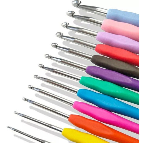 Juego 12 Agujas Crochet Tejer Mango Siliconado 2mm-8mm