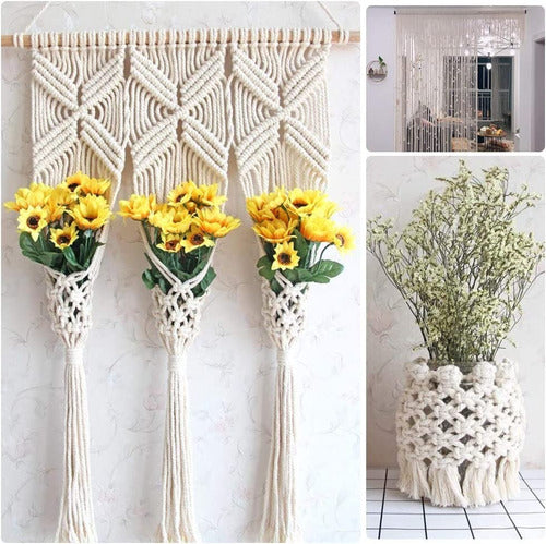 2 Hilos De Algodón Para Tejer Macramé 6mm Beige