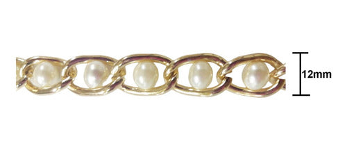 Cadena Dorada Y Perla Centro Bisuteria Ropa 12mm X 10 Metros
