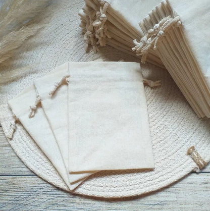 100 Bolsas De Tela Lino Lienzo Mini Cordon Ajustable 9cmx7cm