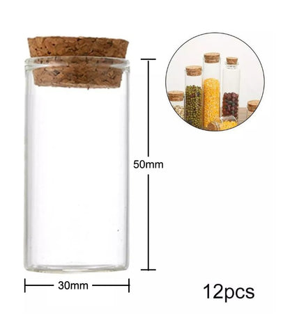 Recipiente Vidrio Transparente Tapon De Corcho 35ml X 12 Und
