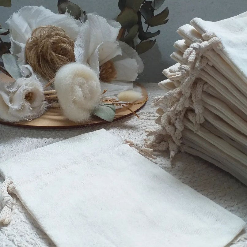 100 Bolsas De Tela Lino Lienzo Mini Cordon Ajustable 9cmx7cm