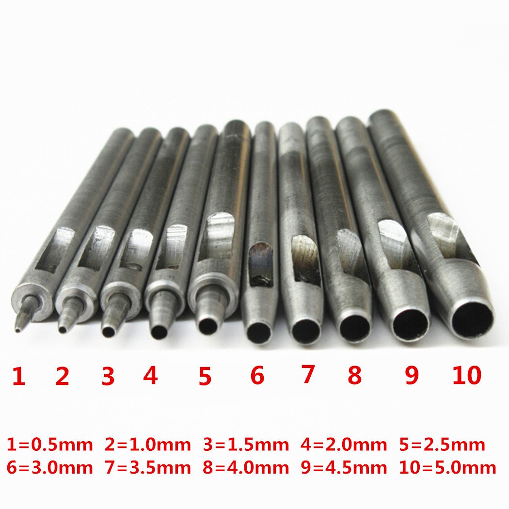 Kit de herramientas de perforación de cuero de acero, 10 tamaños 0.5mm-5mm