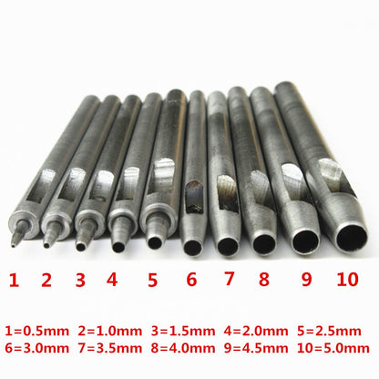 Kit de herramientas de perforación de cuero de acero, 10 tamaños 0.5mm-5mm
