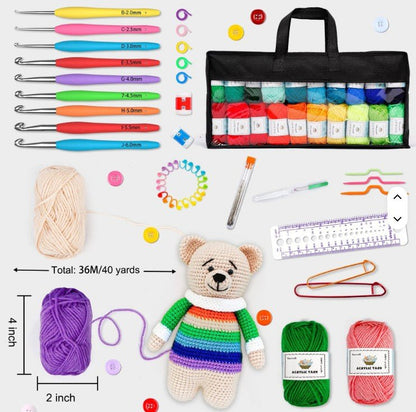 Kit Crochet 103 Piezas Con Lanas Agujas Y Accesorios