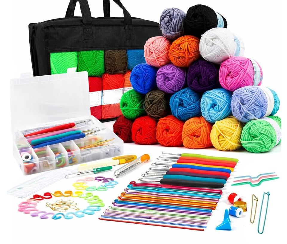 Kit Crochet 103 Piezas Con Lanas Agujas Y Accesorios