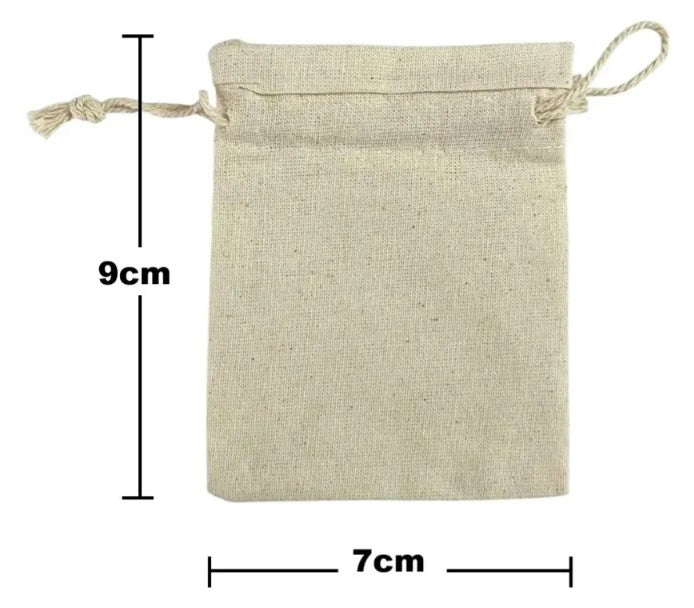 100 Bolsas De Tela Lino Lienzo Mini Cordon Ajustable 9cm x 7cm