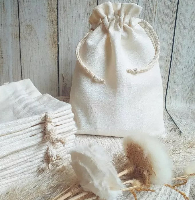 Bolsas De Tela Lino Lienzo Cordon Ajustable 9cmx7cm X 50und