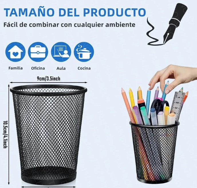 Porta Lapiceros Metalico Negro para oficina y Escritorio