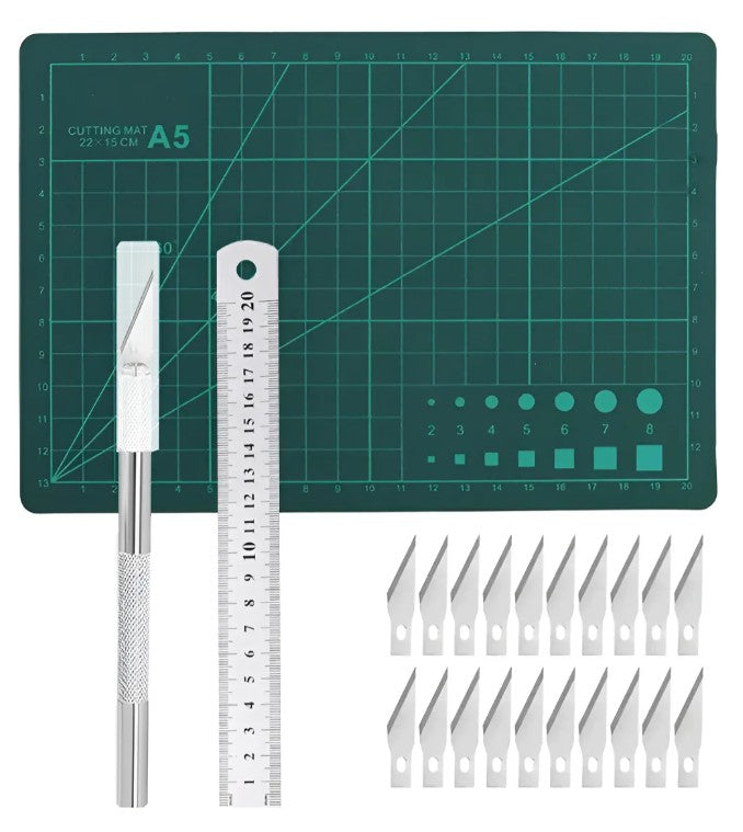 Kit Bisturi Punta Lanza Tabla A5 Regla Metalica Para Corte