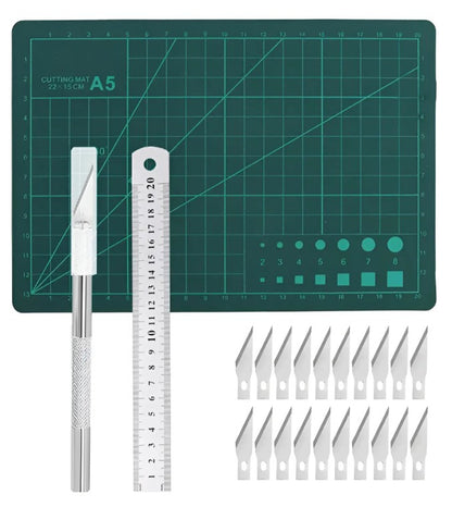 Kit Bisturi Punta Lanza Tabla A5 Regla Metalica Para Corte