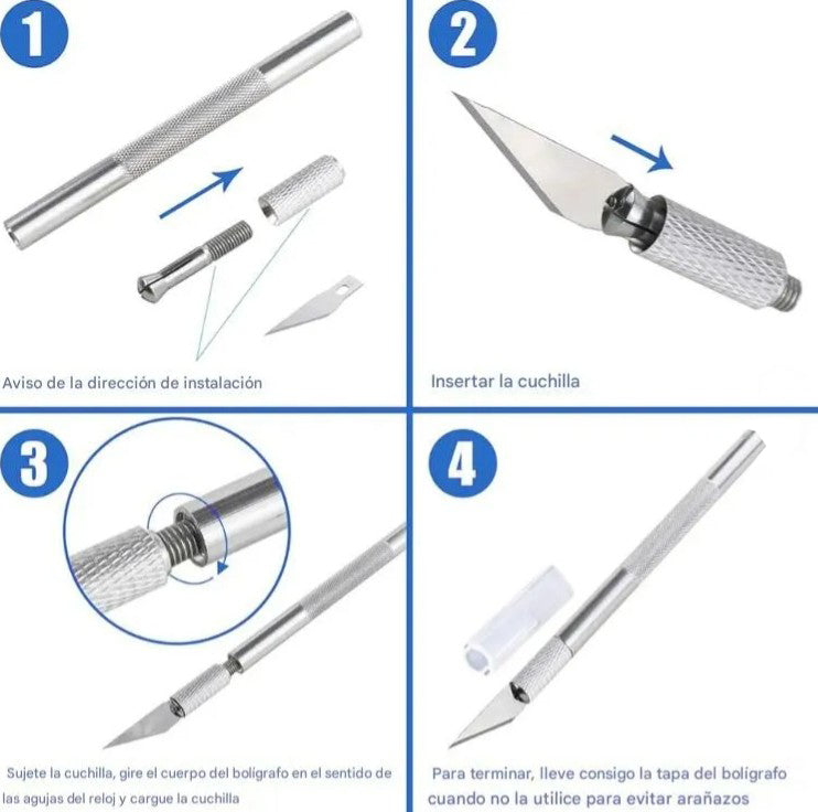 Kit Bisturi Punta Lanza Tabla A5 Regla Metalica Para Corte