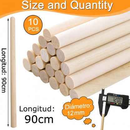 10 Palos De Balso Redondo Madera 12mm X90cm