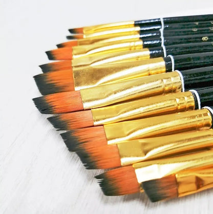 Kit De Pinceles Angulares Unicolor De Cerdas Sintéticas X12 Unidades
