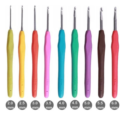 Juego 9 Agujas Crochet Tejer Mango Siliconado 2.0mm-6.0mm