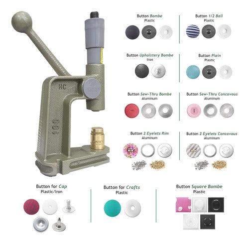 Kit Máquina Hacer Botones Coser Ropa Alfileres Verde 1/2 Y 3