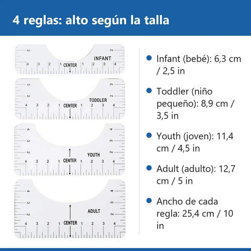Set 4 Reglas Guía Centrar Estampados Camisetas Sublimación