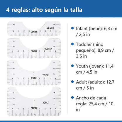 Set 4 Reglas Guía Centrar Estampados Camisetas Sublimación