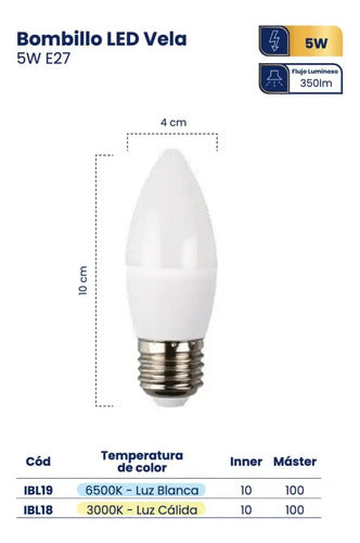 Bombillo Tipo Vela Rosca E27 Mercury Certificado X10 Und 100-240v Blanco Frío
