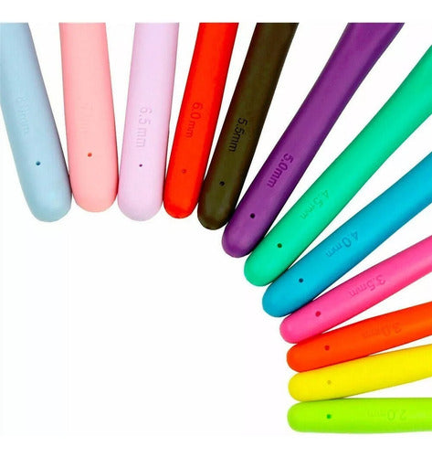 Juego 12 Agujas Crochet Tejer Mango Siliconado 2mm-8mm