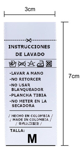 Marquillas Instrucciones De Lavado En Satín. 3x7cm. 100 Unid