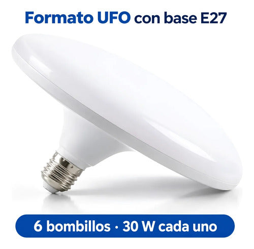 6 Bombillos Led Ufo Mercury 30w E27 Luz Fría 6500k 100-240v Blanco Frío
