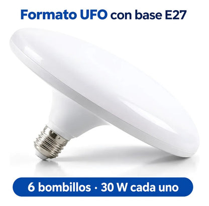 6 Bombillos Led Ufo Mercury 30w E27 Luz Fría 6500k 100-240v Blanco Frío