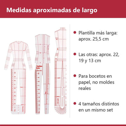 Reglas Para Figurines De Moda Plantillas Diseño Vestuario X4