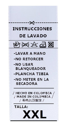 Marquillas Instrucciones De Lavado En Satín. 3x7cm. 100 Unid