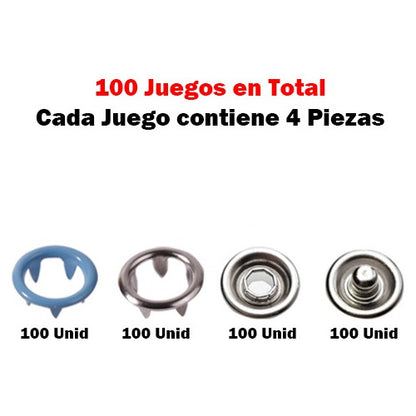 Broches A Presión Metálicos 9.5mm Para Ropa Tela X 100 Und