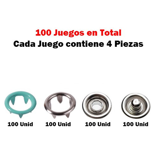 Broches A Presión Metálicos 9.5mm Para Ropa Tela  X 100 Und