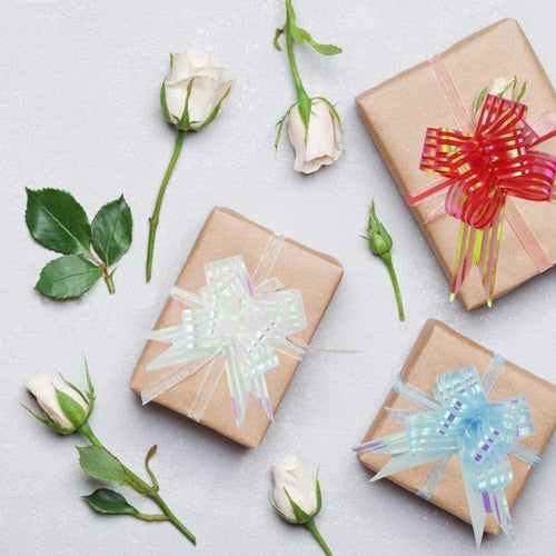 Moños De Regalo Mediano Organza Irizado Navidad 100 Und