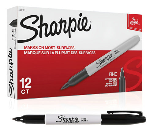 12 Marcadores Sharpie Permanente Punta Fina Color Negro Negro