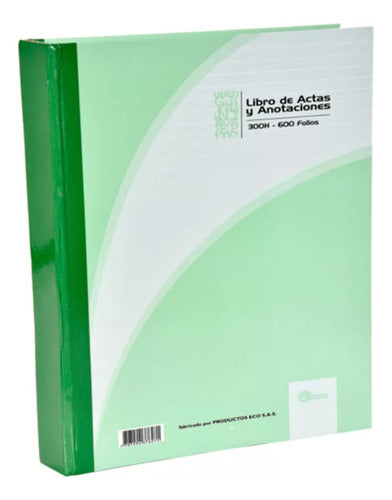 Libro Auxiliar De Actas 600 Folios 300 Hojas Pasta Dura Blanco Verde