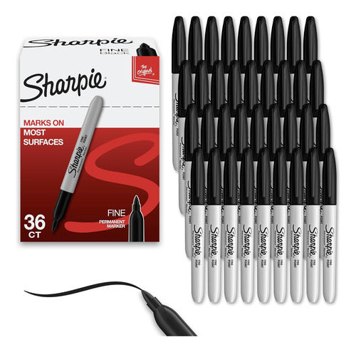 36 Marcadores Sharpie Permanente Punta Fina Color Negro Negro