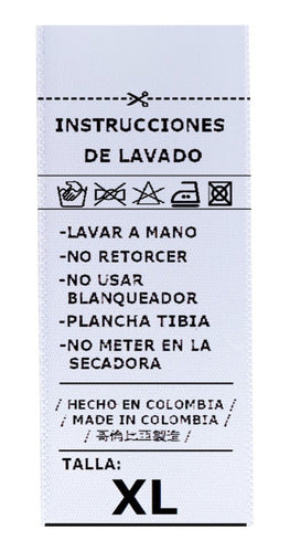 Marquillas Instrucciones De Lavado En Satín. 3x7cm. 100 Unid