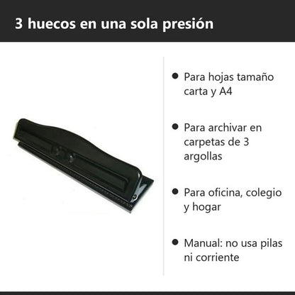 Perforadora De Papel 3 Huecos Metálica Para Hojas Carta A4