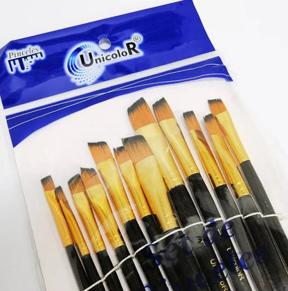 Kit De Pinceles Angulares Unicolor De Cerdas Sintéticas X12 Unidades
