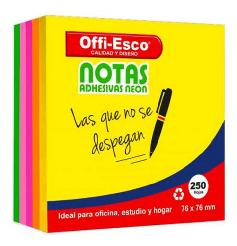Notas Adhesivas Removibles 76x76mm Colores Neon X 250 Hojas Neón