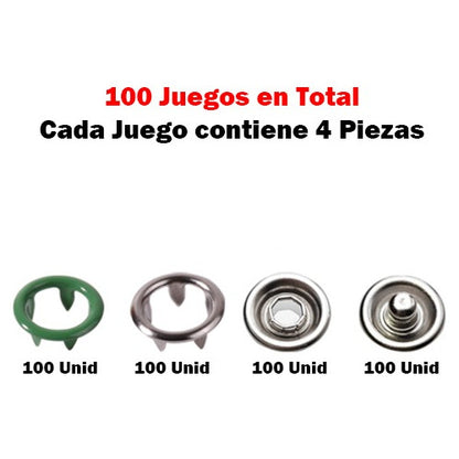 Broches A Presión Metálicos 9.5mm Para Ropa Tela X 100 Und