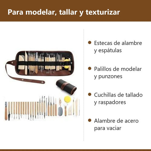 Kit 30 Herramientas Modelar Arcilla Cerámica Con Estuche