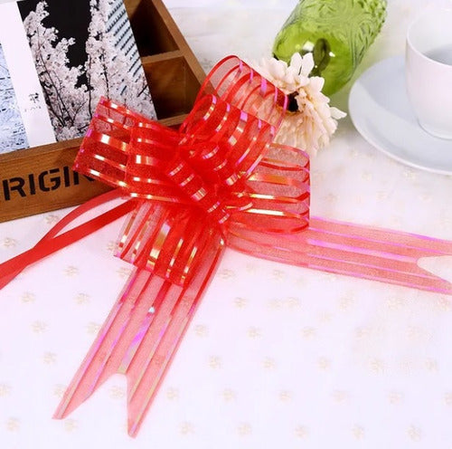 Moños De Regalo Mediano Organza Irizado Navidad 100 Und