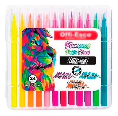 Plumones Punta Pincel Lettering Offi Esco X24 Unidades