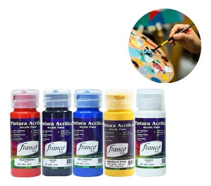 Kit X5 Pinturas Acrílicas Colores Primarios 60ml Franco Arte