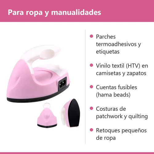 Mini Plancha Para Transferencia Termica Manualidades Parches Rosa 110v