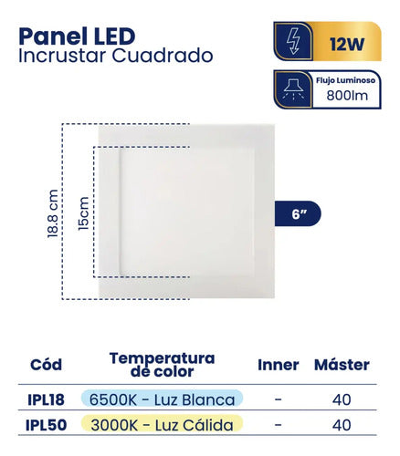 Panel Led Cuadrado 12w Blanco Frío 17x17cm Mercury Titanium 110v