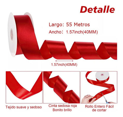 Rollo Cinta Satin Para Decoracion Ancho 4 Cm X 55 Metros