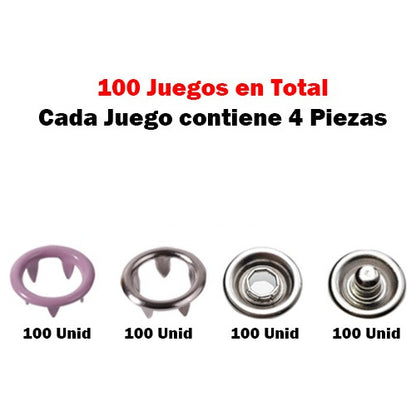 Broches A Presión Metálicos 9.5mm Para Ropa Tela X 100 Und