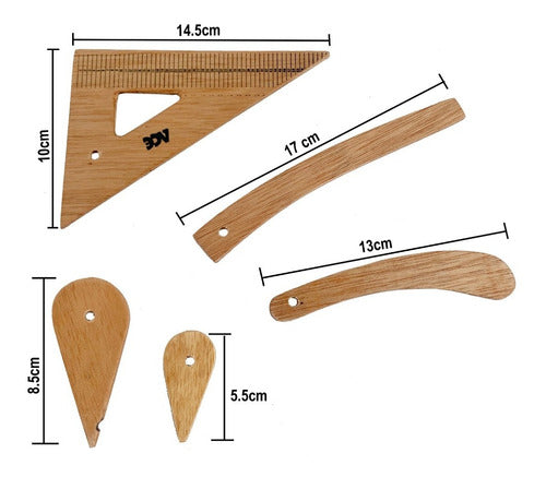 Kit De 5 Reglas Para Modistería En Madera De 1/4 De Escala