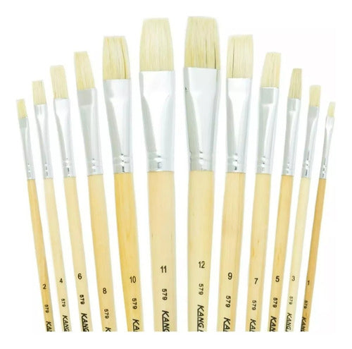 Kit De Pinceles Cerda Plana X12 Unidades Blanco